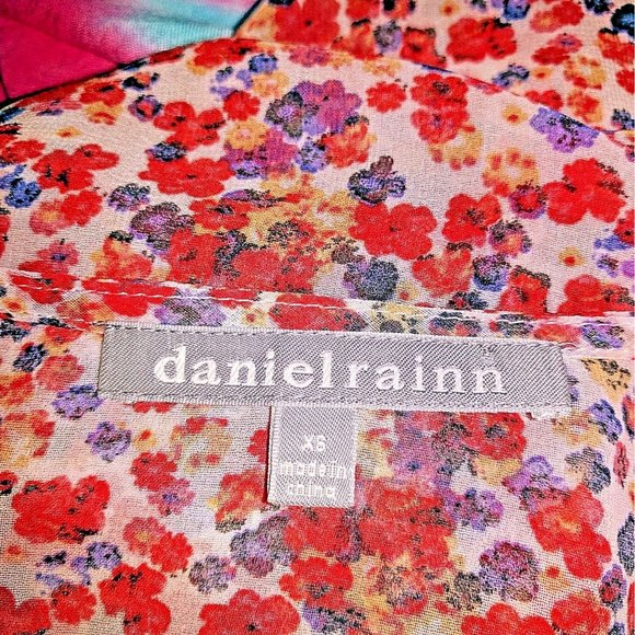 Daniel Rainn Top Blouse Multicolor Women Size XS Floral Print Semi Sheer - Picture 5 of 10